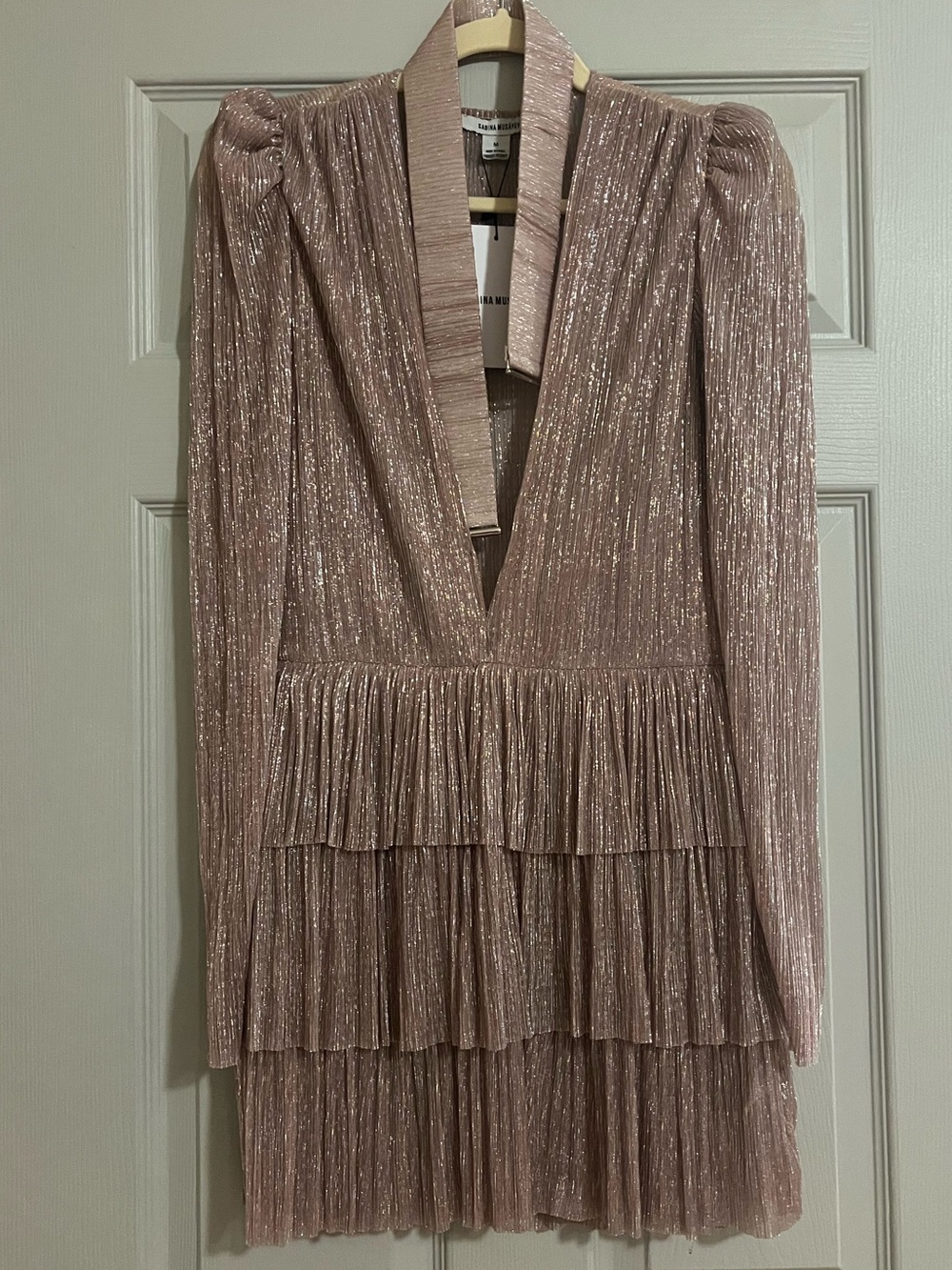 Sabina Musayev Revolve Carry Metallic Pleated Tiered Mini Dress – Size M ✨ - Picture 4 of 5